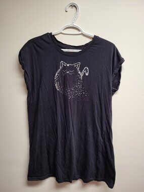 La Vie en Rose Black Cat Graphic Sparkle T-Shirt Women's Medium